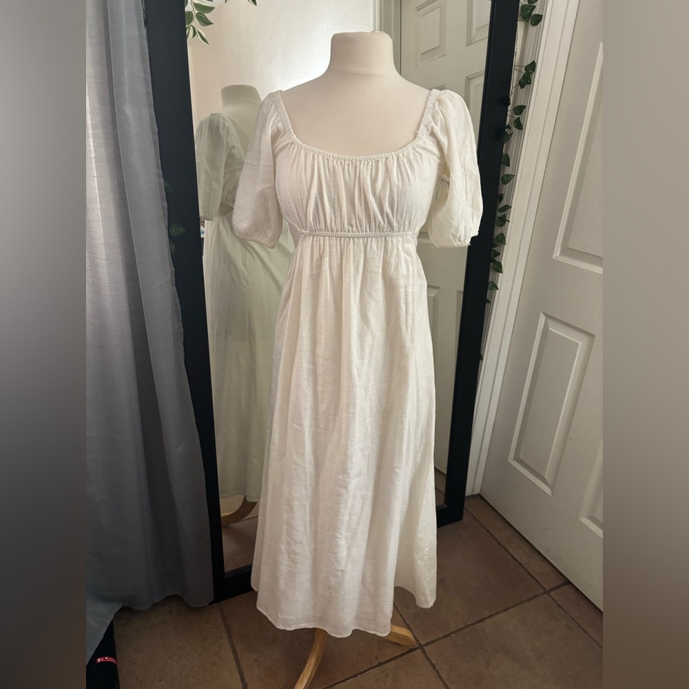 Billabong Cream Midi Dress with Puff Sleeves NWT